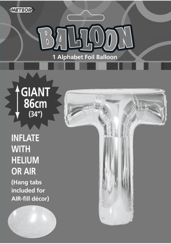 Giant Silver Letter T 86cm (34”) Foil Balloon